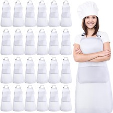 JaGely 24 Pack Adjustable Bib Apron with 2 Pockets - White