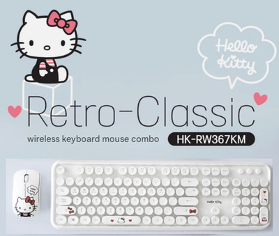 White Hello Kitty Wireless Keyboard Mouse Combo Set Sanrio Korean & English