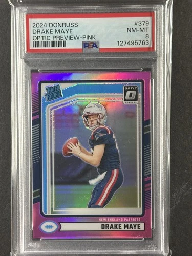2024 Panini Donruss - Drake Maye #379 Optic Preview Pink Prizm Rookie (RC) PSA 8