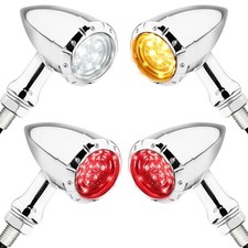 Motorcycle Bullet LED Turn Signal Kit   Front White/Amber  Chrome-Front Rear