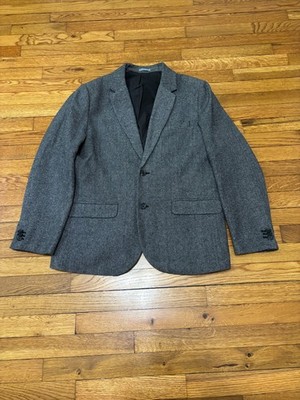 Old Navy Mens Blazer Jacket Sz L 42R Gray Herringbone Polyester Wool Sport Coat