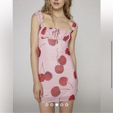Urban outfitters pink cherry print mini dress size small Kimchi Blue
