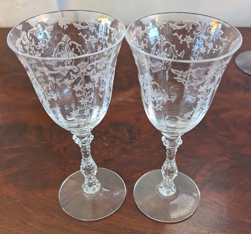 Vintage Pair of Fostoria Depression Glass Wine Cordials Navarre Pattern 5 3/8"