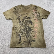 VTG Y2K Affliction Shirt Men Graphic Samurai Japanese Warrior Art Size L Grunge