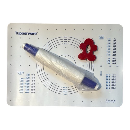 Tupperware Red Rolling Pin + Mat Pastry Sheet Berry Bliss + Cookie Cutter NEW - Picture 11 of 17