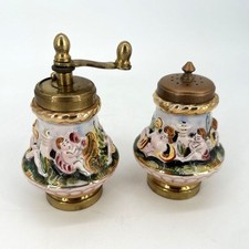 Vintage Capodimonte Salt Shaker  Pepper Mill Grinder Set 3" H Italy
