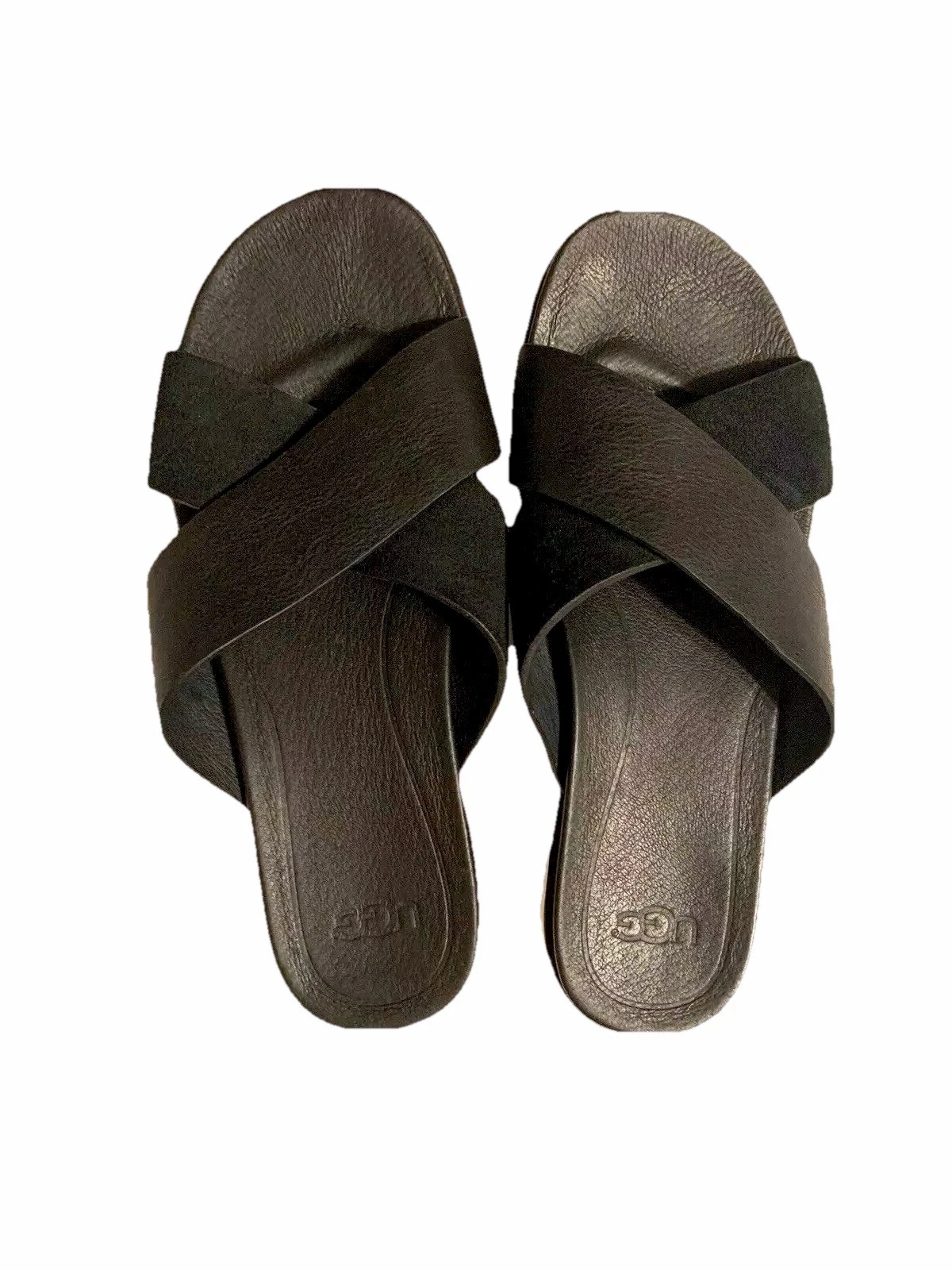 Sandalo Ugg nero piatto slide taglia 7 W Kari in pelle spessa incrociata incrociata incrociata