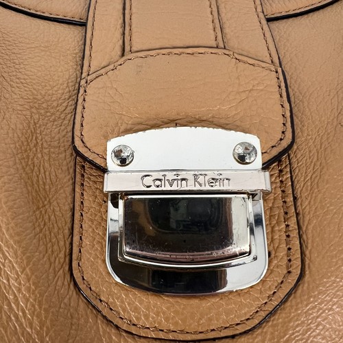 Calvin Klein Leather Hobo Shoulder Bag Purse Chain Strap Slouchy Style Tan Beige - Picture 6 of 12