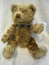Vintage Jointed Teddy Bear 13" Soft Cute Glass Eyes Stitched Nose Crown on Foot