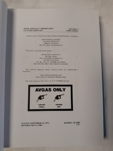 Piper PA-31-350 Navajo Chieftain 1980 & Up Information Manual, 761-725, Copy - Picture 8 of 18