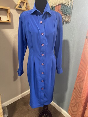 princess polly baby blue dress Vintage 1980's Cobalt Blue Pleated Business Dress Size 6 Shoulder Pads