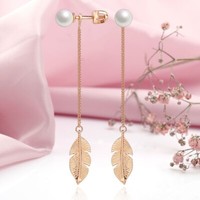Ohrringe Ohrstecker Ohrhaenger Mit Perlen Feder Rose Rotgold 585 Neu