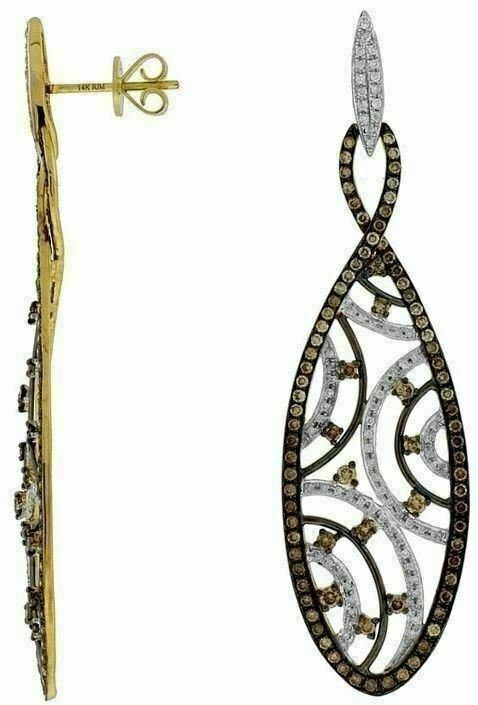 ORECCHINI ESTIVI 2 10 CT DIAMANTI BIANCHI E MOKA ORO GIALLO 14KT CLASSICI MULTI FILA