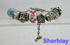 Fashion Jewelry Puppy Dog Silver Tone Beads  Charms Bracelet