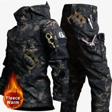 Tactical Sets Hooded Jacket Multi-pocket Cargo Pant Outdoor Work Winter Trouser