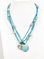 Liz Claiborne Blue Bead Multi Strand Round Charm Necklace 18 in