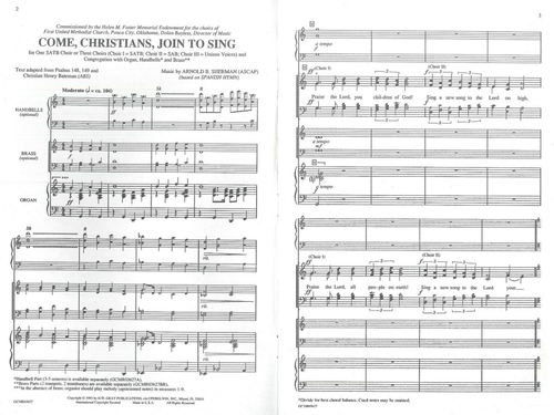 Come Christians Join To Sing Sheet Music SATB Choir Organ Handbells 1993 Sherman - Picture 2 of 4