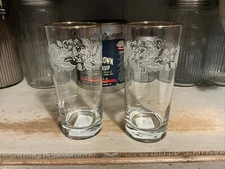 Set of 2 Gold Rim LIBBEY White Holly Berry Highball Winter Barware 16oz