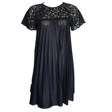 ASOS Solid All Black Pullover Pleated Lace Top Babydoll Dress Womens Size 8