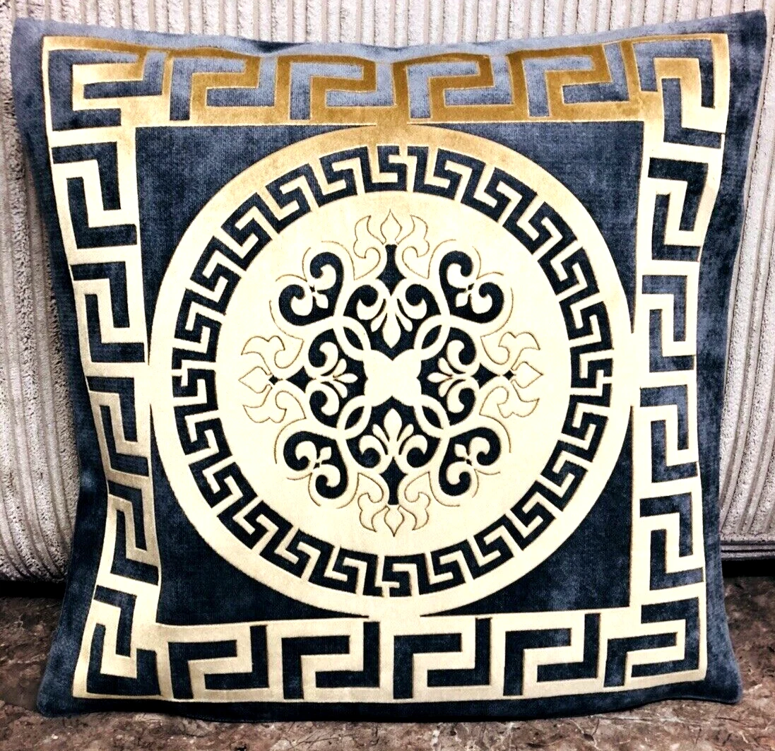 Navy & Gold Greek Keys/Border/pattern Decorative Pillow Throw Cover