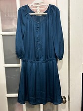 Old Navy Dark Teal Satin 3/4 Sleeve Fit And Flare Dress Size Large