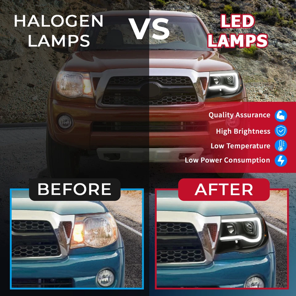 For 2005-2011 Toyota Tacoma LED Tube Black Projector Headlights Right & Left DOT - Bild 4 von 4