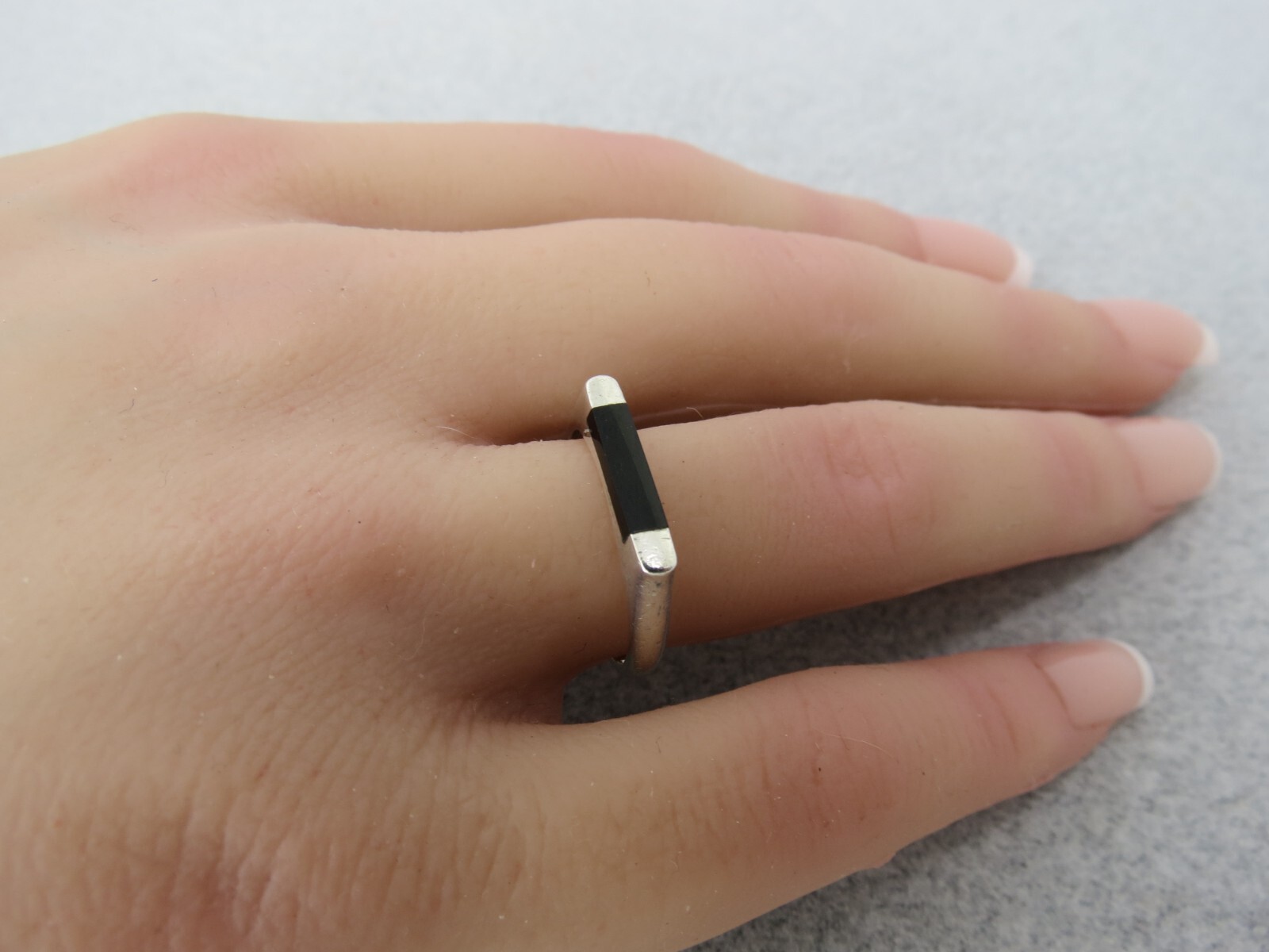Stackable Sterling Silver Ring Inlaid Black Stone… - image 5