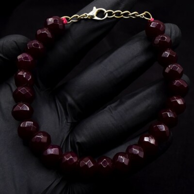 136 kt Einzelstrang roter Rubin erstaunlicher Schliff Perlen wunderbares Armband VK 12 E649