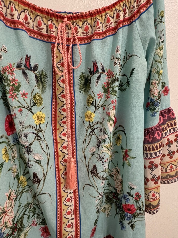 Giddy Up Glamour dress womens size medium knee length aqua orange