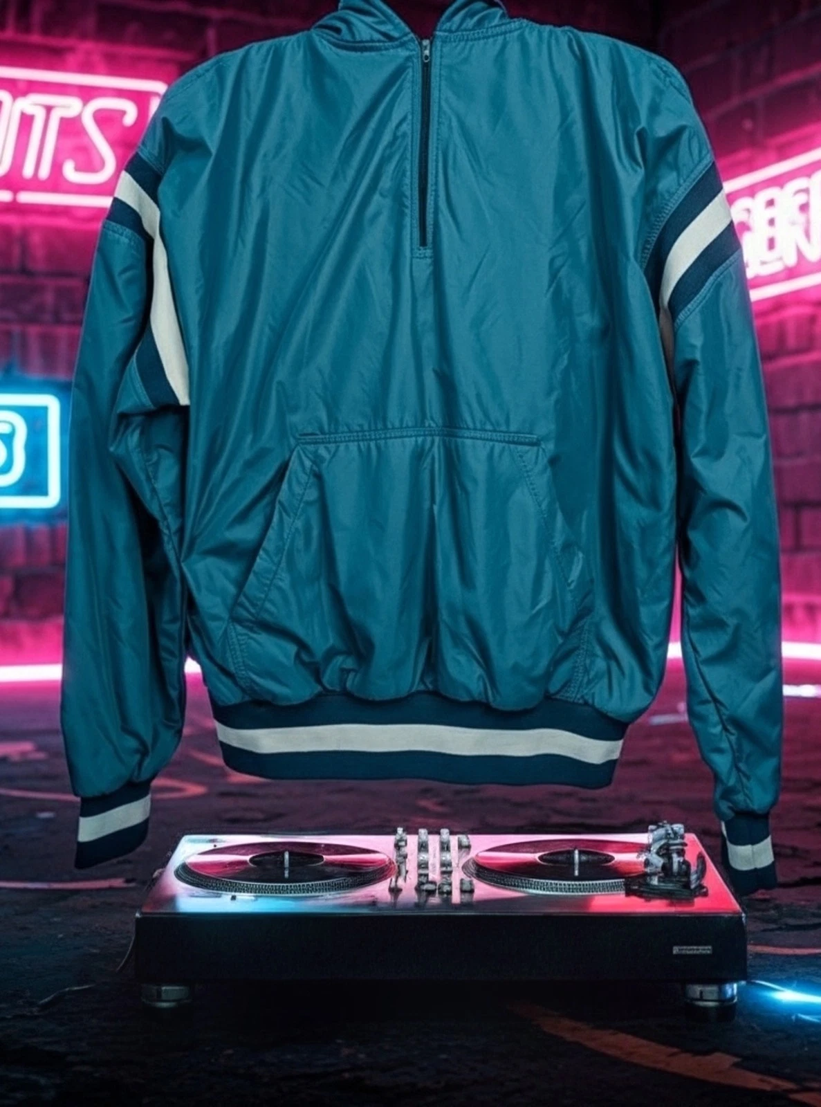 90's In Play HIP HOP/ Basketball Style Hoodie Jacket Windbreaker Blue White XXL
