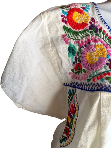 Vintage 60s 70s OAXACAN MEXICAN Midi Dress Hand Embroidered White HIPPIE XL, $65 - Photo 8