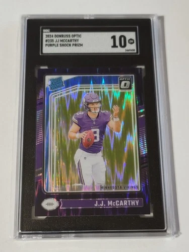 2024 Donruss Optic #235 JJ McCarthy Purple Shock Prizm (RC) Color Match SGC 10