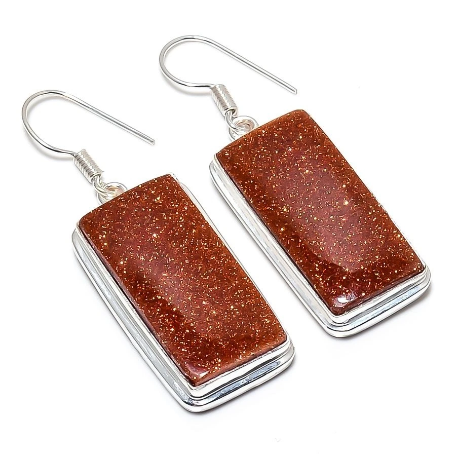 Pendientes de plata de ley 925 hechos a mano con piedras preciosas de piedra solar roja AD-6102 Foto 4 de 4