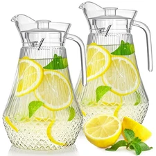 2 Pack 68 Oz Acrylic Pitcher, Clear Plastic Water Pitchers with Lid and Spout...