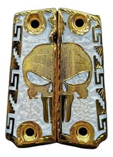 Empuñadura de calavera Cachas Colt 1911 38 y 45 Super LUJO Gold Punisher HECHA EN MÉXICO