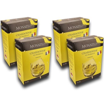 Monateo Chardonnay, trocken, Bag-in-Box, 3,0l, sortenreines Weinpaket (4x3,0l)