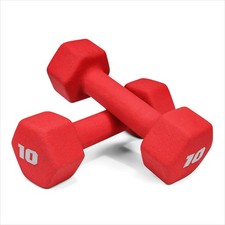 Barbell, 10lb Red Neoprene Dumbbell, Pair