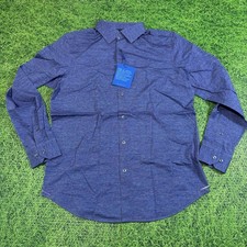 BUGATCHI 8way Stretch Men s M Long-sleeve Button Down Dress Shirt Blue