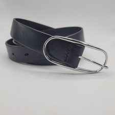 Banana Republic Belt Small Black Leather Silver Oval Buckle Minimalist USA Chic