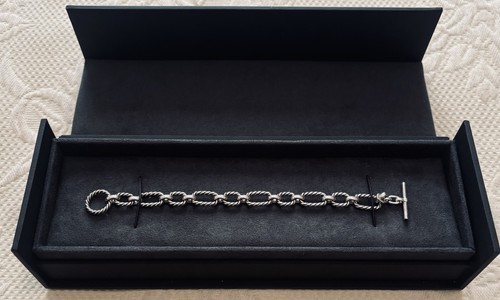 David Yurman Cushion Link Bracelet Blue Sapphire Toggle End 925 Sterling Silver