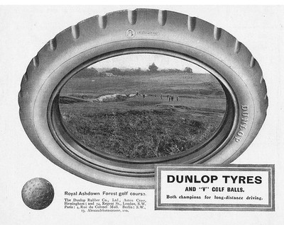 Dunlop Reifen und V GOLFBÄLLE Royal Ashdown Forest Course - antike Werbung 1913