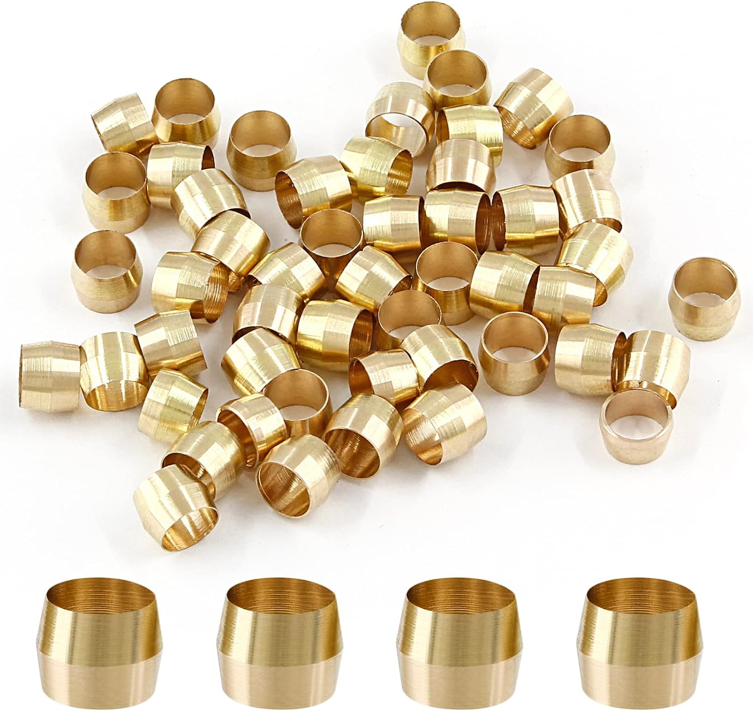 Biaungdo 50 Pcs Brass Compression Fitting, 1/4" Tube OD Compression Sleeves F..