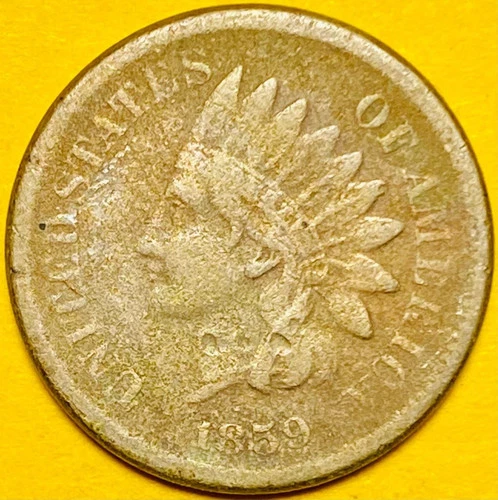 1859 U.S. INDIAN HEAD CENT COPPER PENNY 1c COIN (Fine) Partial "LIBERTY"