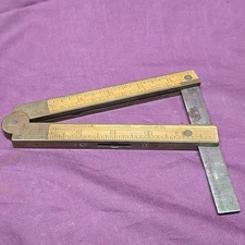 Antique The CHAPIN STEPHENS #036 Boxwood & Brass Folding Combination Rule Level