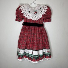 Vintage Daisy Kingdom Red Plaid Bunny Dress Puffed Sleeves Fancy Girls 4T