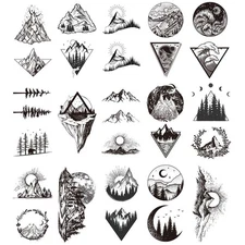 20 Sheets Black Mountain Temporary Tattoos for Adult Men Women
