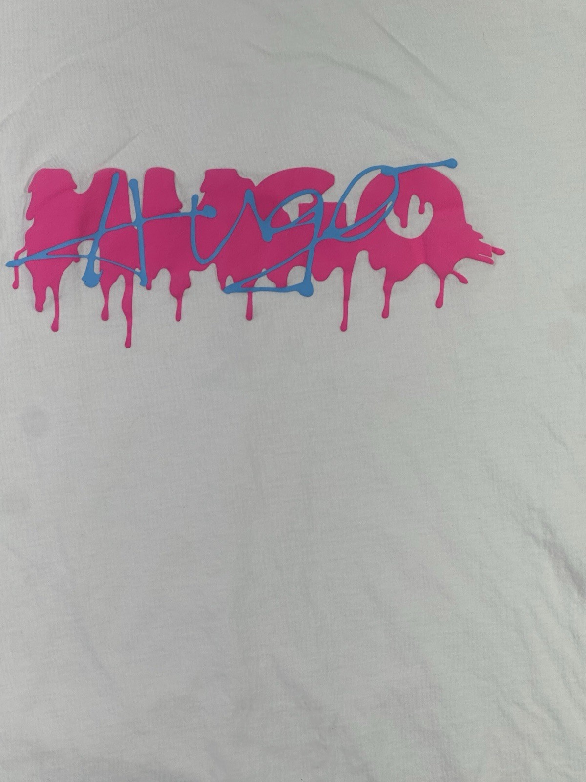 Hugo Boss HUGO Drip Logo T-Shirt White Pink Blue Graphic Tee Men’s Large