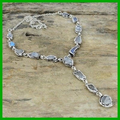 Valentines Sale Rainbow Moonstone Rough Gemstone Copper Chain Necklace Jewelry
