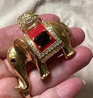 Vintage Ciner Elephant Rhinestones Brooch Enamel Gold Tone Maharaja Howdah MINT — photo 7