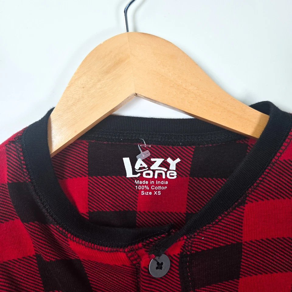 Lazy One Piece Flap Jacks Buffalo Plaid Pajamas Trap XS Red Black Christmas - Image 3 of 4